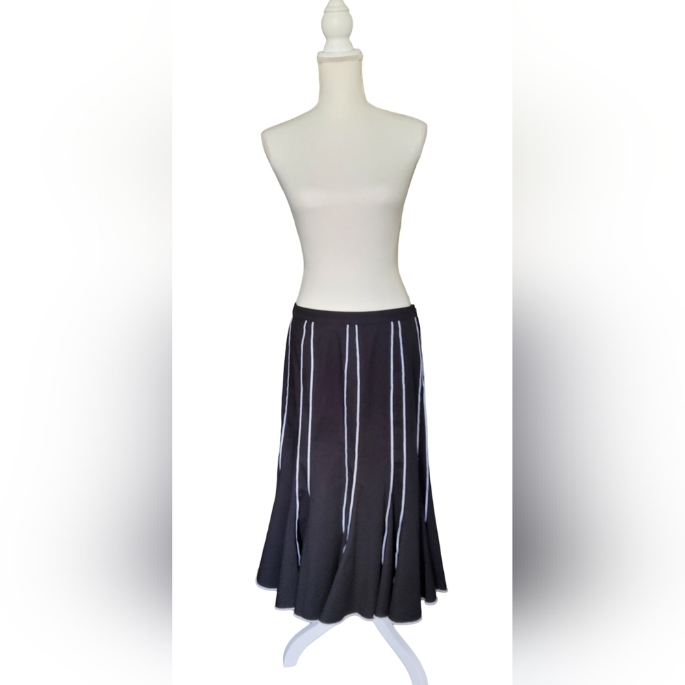 Stylish Black A-Line Skirt with White Stripes